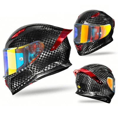 Carbon Fiber Motorcycle Helmet for Men and Women, Suitable for All Seasons, Full-Face Motorcycle Helmet with 3C Certification, Scooter Cruise Helmet (Motorcycle Safety Supplies) - carbon-fiber-12k-lava-red-m-head-circumference-55-56cm
