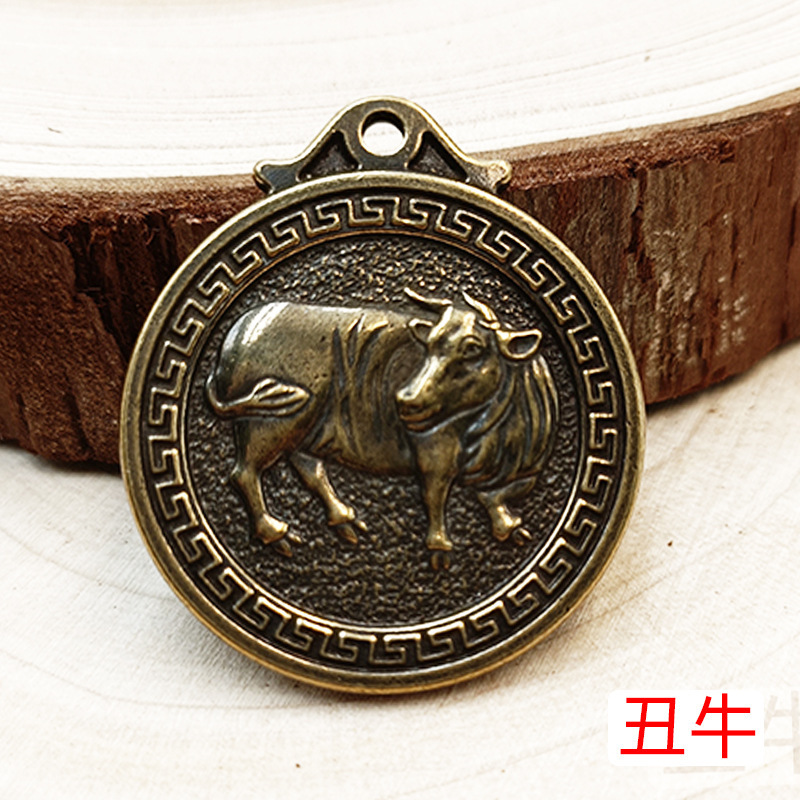 中国十二支コインキーホルダー、メタル製ヴィンテージ風装飾工芸品、ギフト卸売アクセサリー、ペンダント|undefined