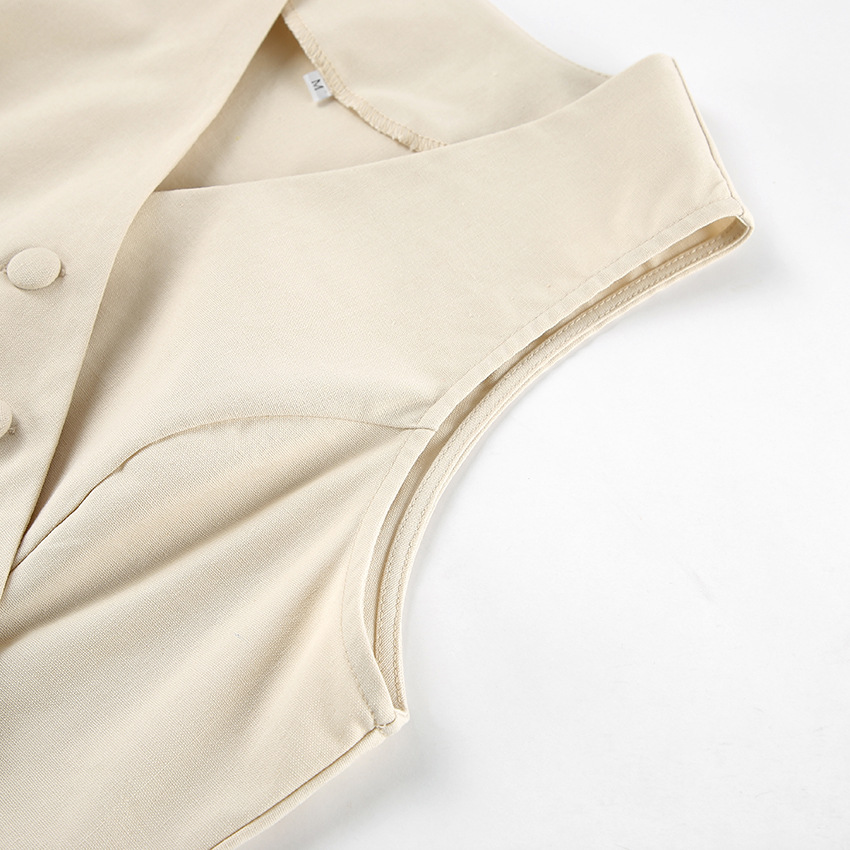 Women's Clothing commuting apricot cotton and linen vest vest wide leg pants two piece suit female 2024 summer deconstruction design suit_voghion.com