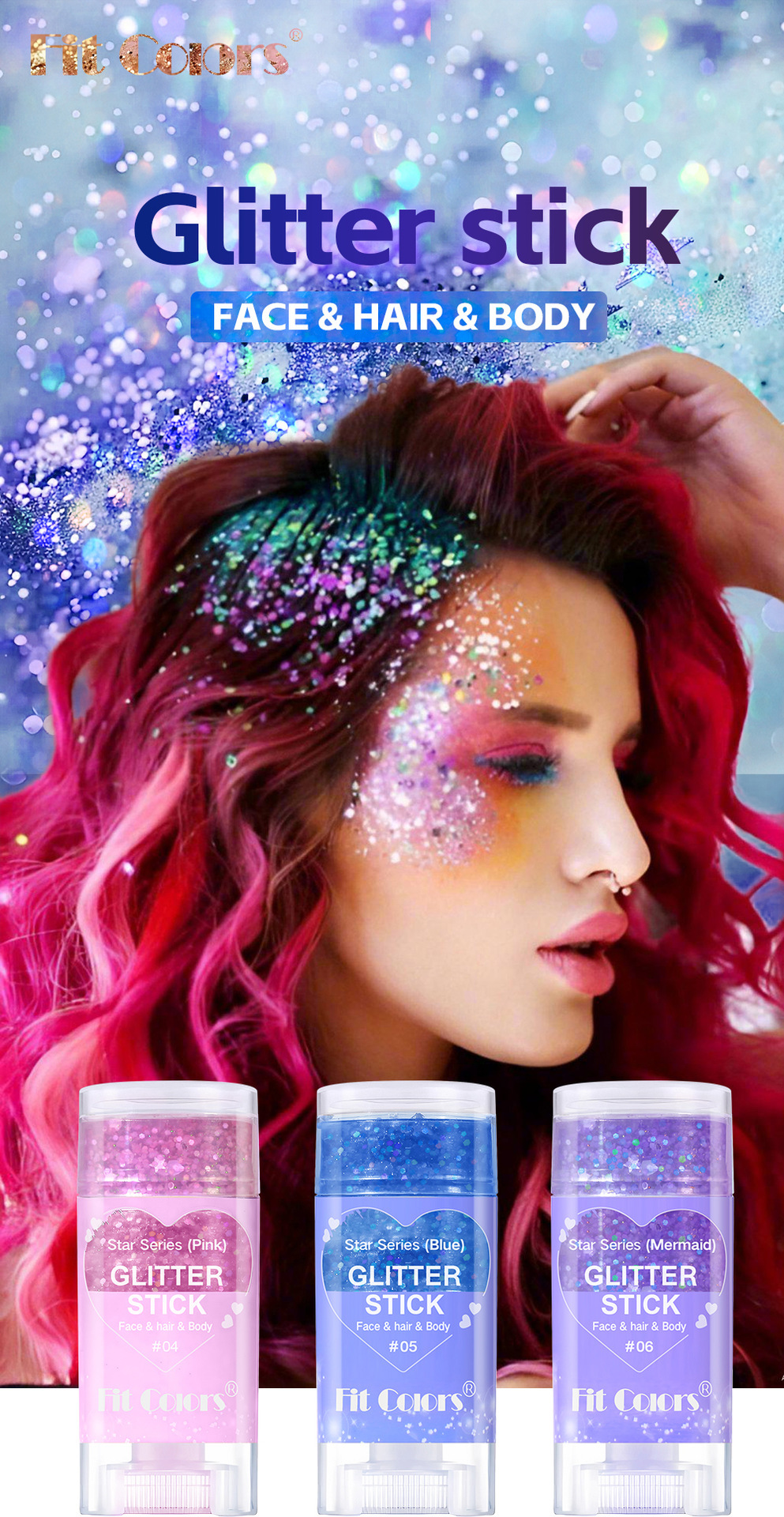 Fit Colors 6-color body painting, sequined stick face, lip star glitter eyeshadow, festival stage makeup details Picture