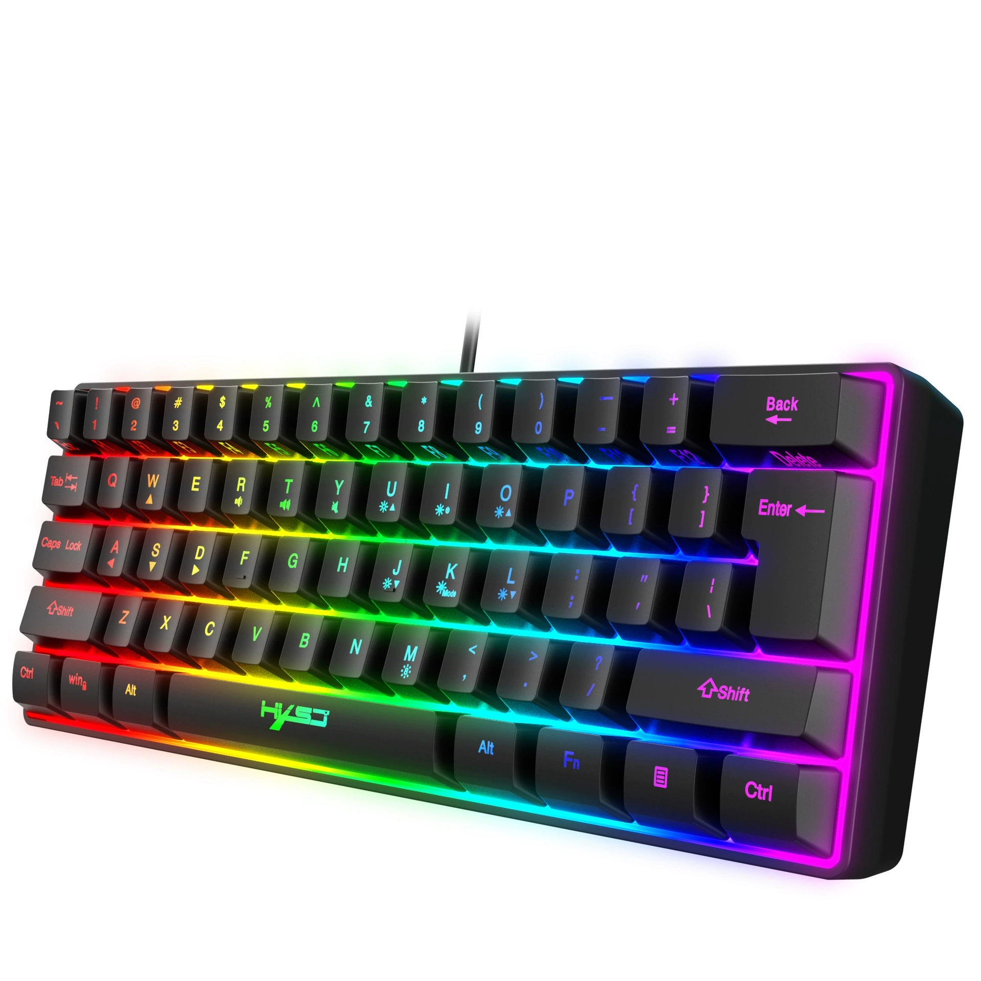 Новый игровой клавиатура HXSJ с 61 клавишей, RGB подсветка, мини-клавиатура, набор горячих клавиш, фабричный образец