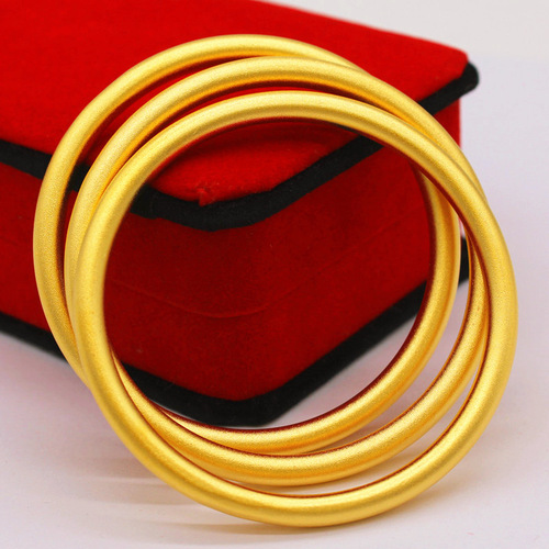 Overseas Sand Gold 5mm Ancient Craft Inheritance Women's Sandblasted Plain Solid Copper Plated Gold Bracelet Wholesale Supply