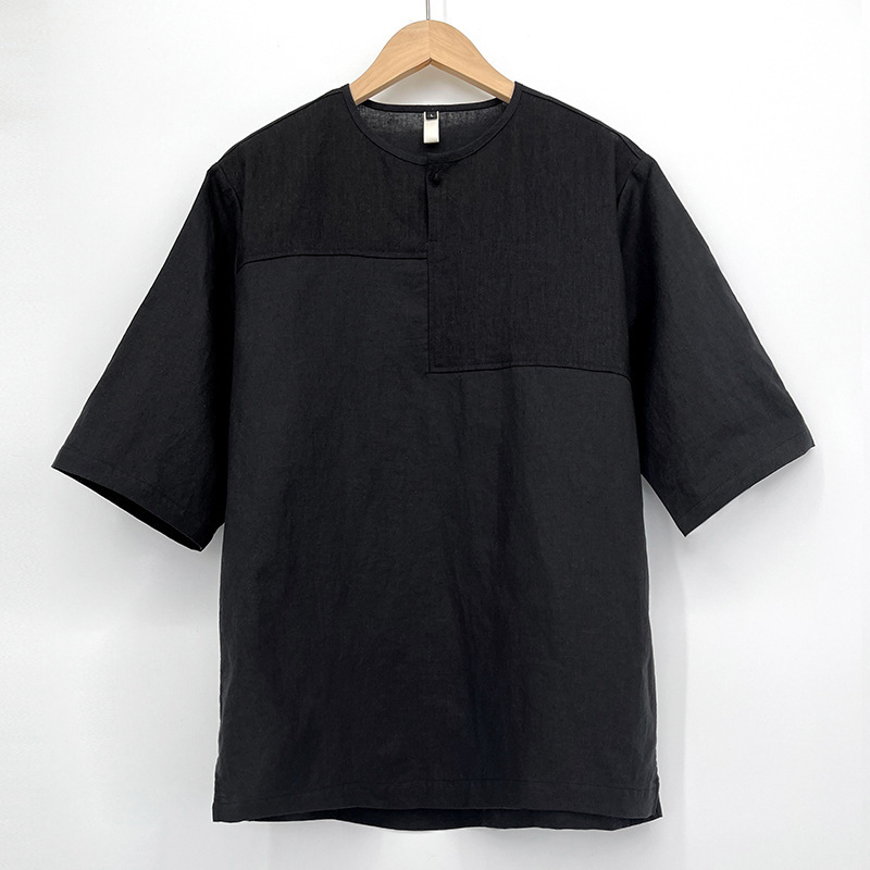 23t02 Linen T-Shirt Men's Short-Sleeved Classy Chinese Style Retro Splicing Cotton and Linen Top Summer Black Half-Sleeved 23t02 Linen T-Shirt Men's Short-Sleeved Classy Chinese Style Retro Splicing Cotton and Linen Top Summer Black Half-Sleeved