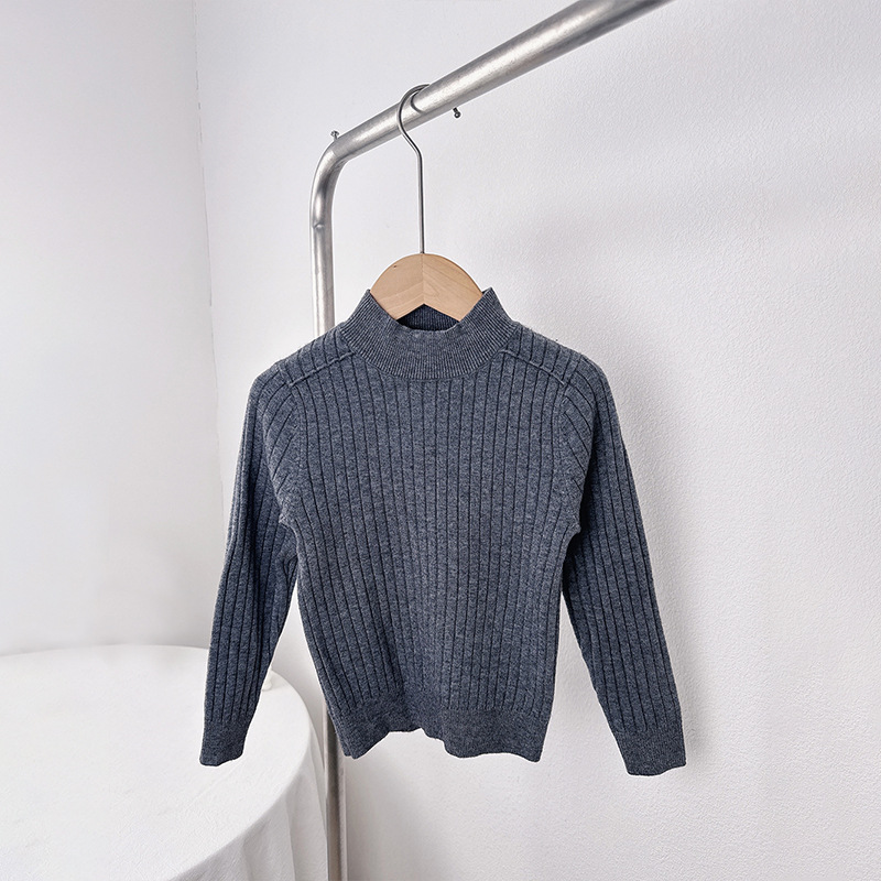 Suéter para niñas 2025 principios de otoño nuevo estilo blusa de bebé camisa de fondo invierno cálido suéter de punto para niños de cuello medio alto