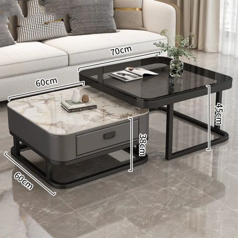 Mesa de té de lujo ligera sala de estar doméstica moderna y pequeña casa red cuadrada de vidrio rojo tablero de TV combinado mesa de té