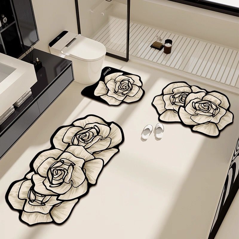 inodoro en forma de U esterilla de baño absorción de agua esterilla de suelo inodoro doméstico barro de diatomeas tres piezas conjunto de secado rápido resistente a la suciedad esterilla de pies sin lavado