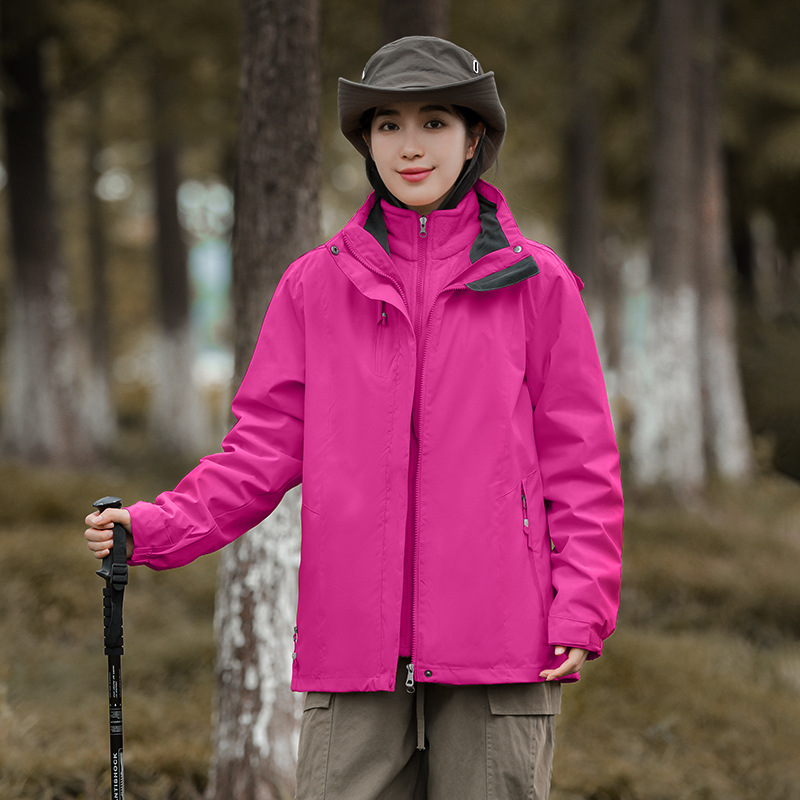 Chaqueta de dos piezas desmontable tres en uno transfronteriza para hombres y mujeres al aire libre impermeable a prueba de viento chaqueta de pareja con forro polar