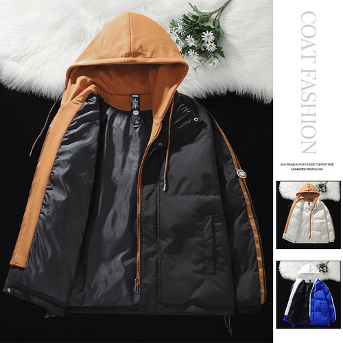 Men's winter cotton jacket, faux double-breasted cotton robe, street-style fashion, niche trendy brand, thick warm cotton coat