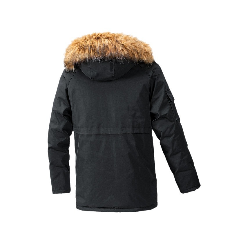 Amazon invierno con algodón de terciopelo largo y medio, ropa de algodón encapuchado, color sólido, bolsillo de algodón juvenil, abrigo