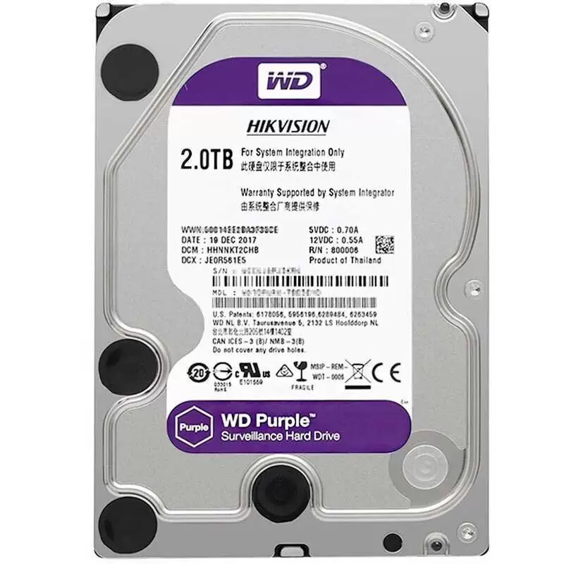 Жесткий диск SATA WD Purple WD20PURX 2 ТБ для систем видеонаблюдения, 3,5"