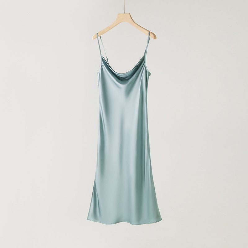 Spring Silk dress Women's New Mulberry Silk Satin Swing Collar Sexy Pure A- Line Skirt Mid-Length Skirt