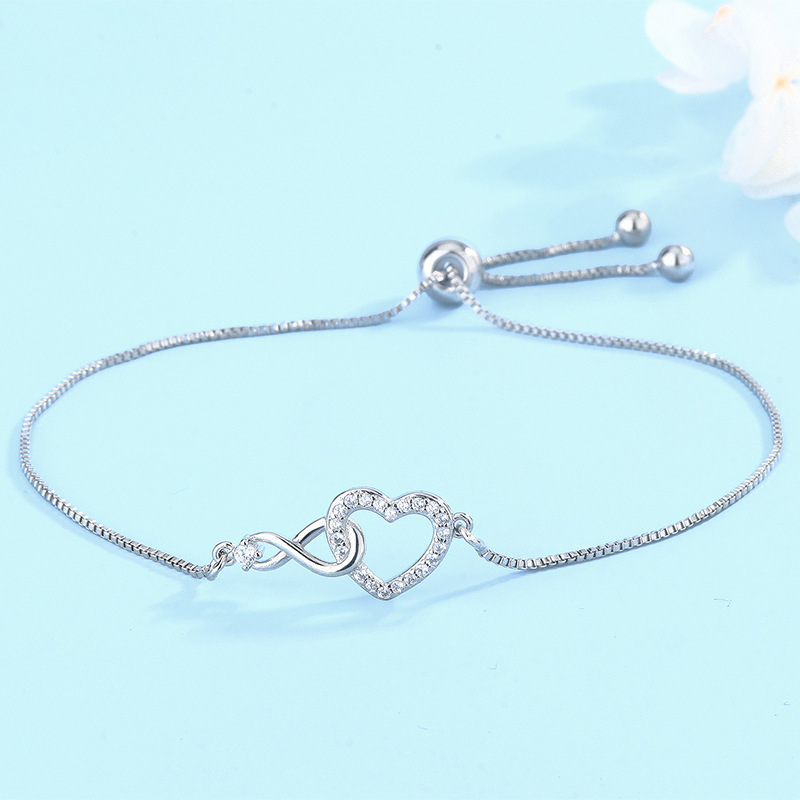 Cross-border Silver Plated 925 Bracelet Women's European and American Style Symbol 8-shaped Love Bracelet Fashion European and American Style Heart-shaped Handpiece