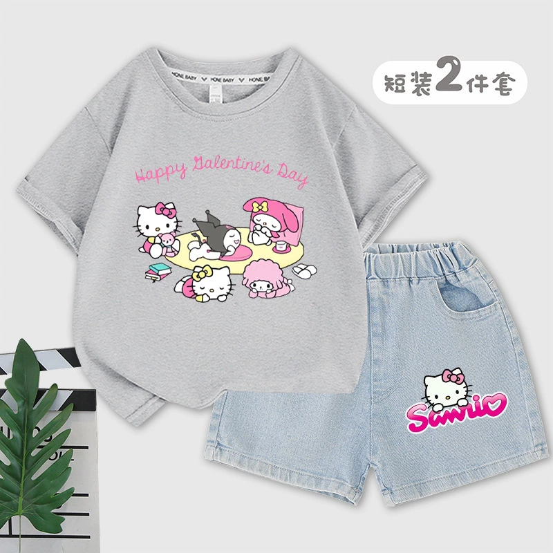 Hello kitty, футболка с коротким рукавом, шорты, брюки, набор, форма, для подростков, с коротким рукавом