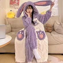 2026连帽珊瑚绒睡衣女睡袍秋冬季加厚加绒可外穿家居服套装可外穿