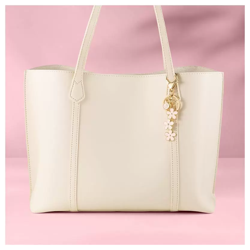 White fuchsia keychain, bag, cute backpack with letters for keys, flowered