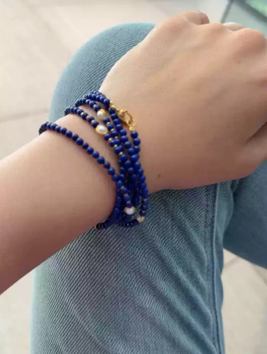 3mm Extra Fine Natural Lapis Lazuli Necklace/Bracelet with S925 Silver Accents Retro DIY Design Double Loop Women's Lockchain