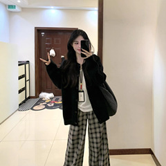 2025黑色针织开衫女秋季宽松慵懒风休闲百搭感外搭毛衣外套上衣冬