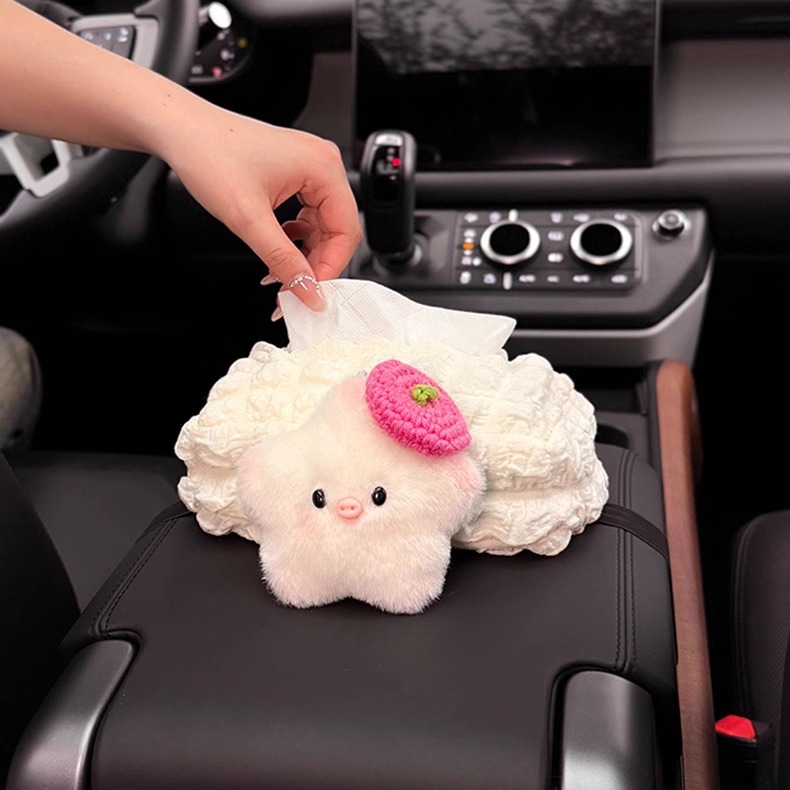 2025 New Car Tissue Box Car Armrest Box Tissue Bag Car Tissue Paper Box Pig Girl Cute