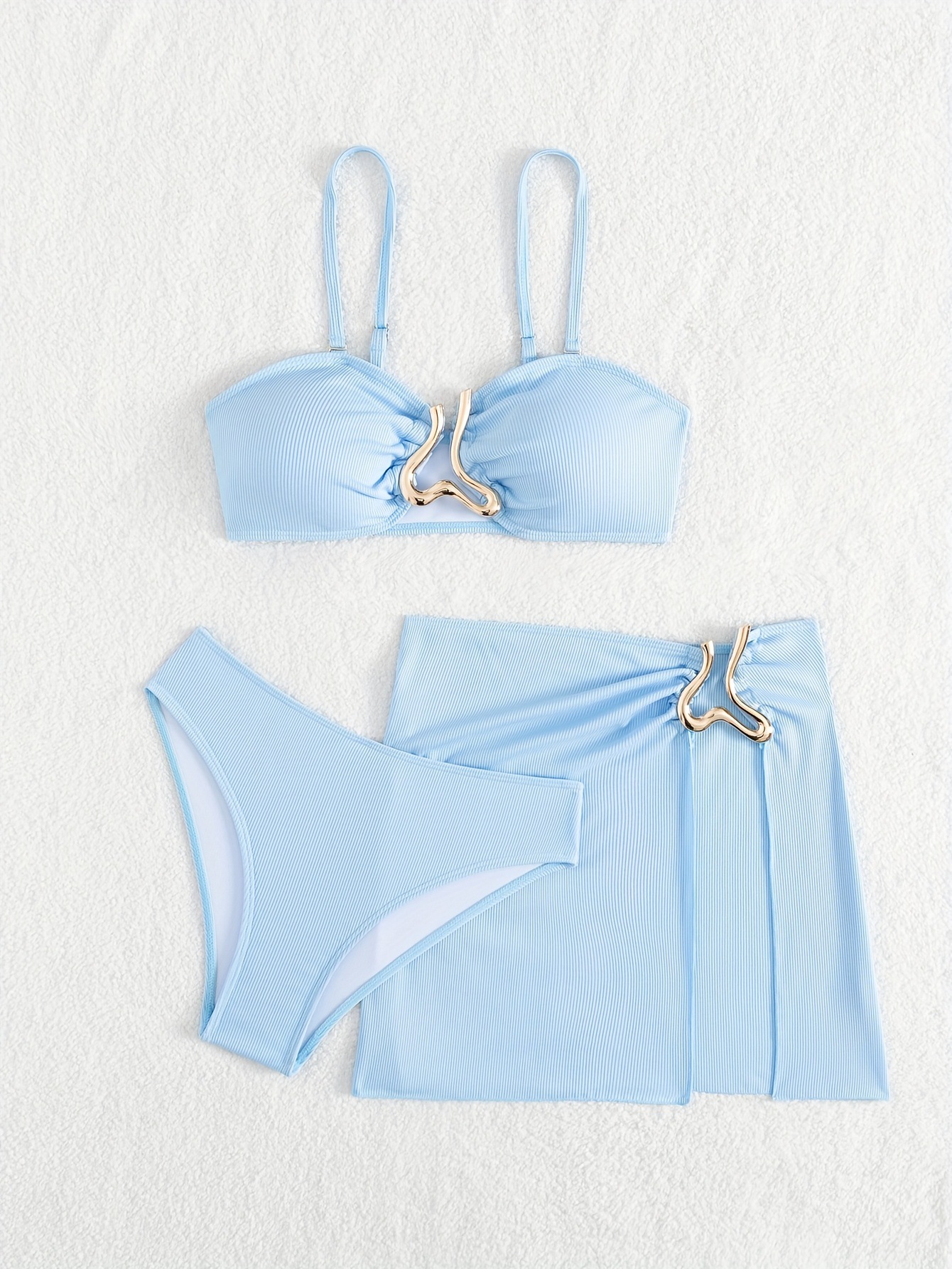 Bikini Set For Women Three Piece Solid Colour With Gold Accents_voghion.com