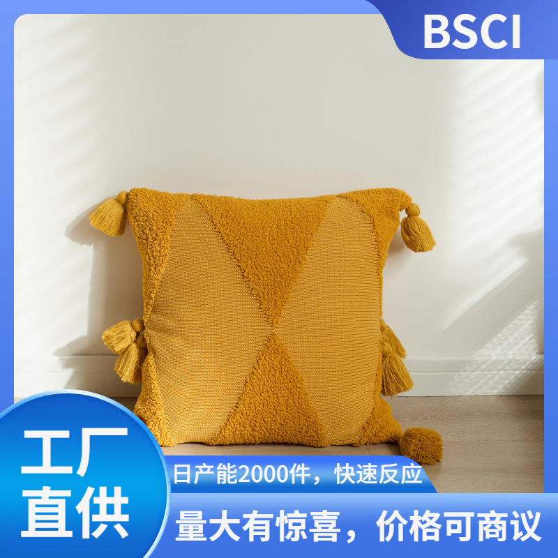 GTL factory wholesale tassel knitted pillow case sofa cushion office waist pillow soft outfit with Gattali