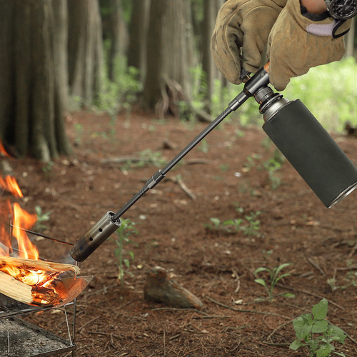 Outdoor camping extended flame gun stainless steel spray gun burning pig hair camping straight handle handheld detachable igniter