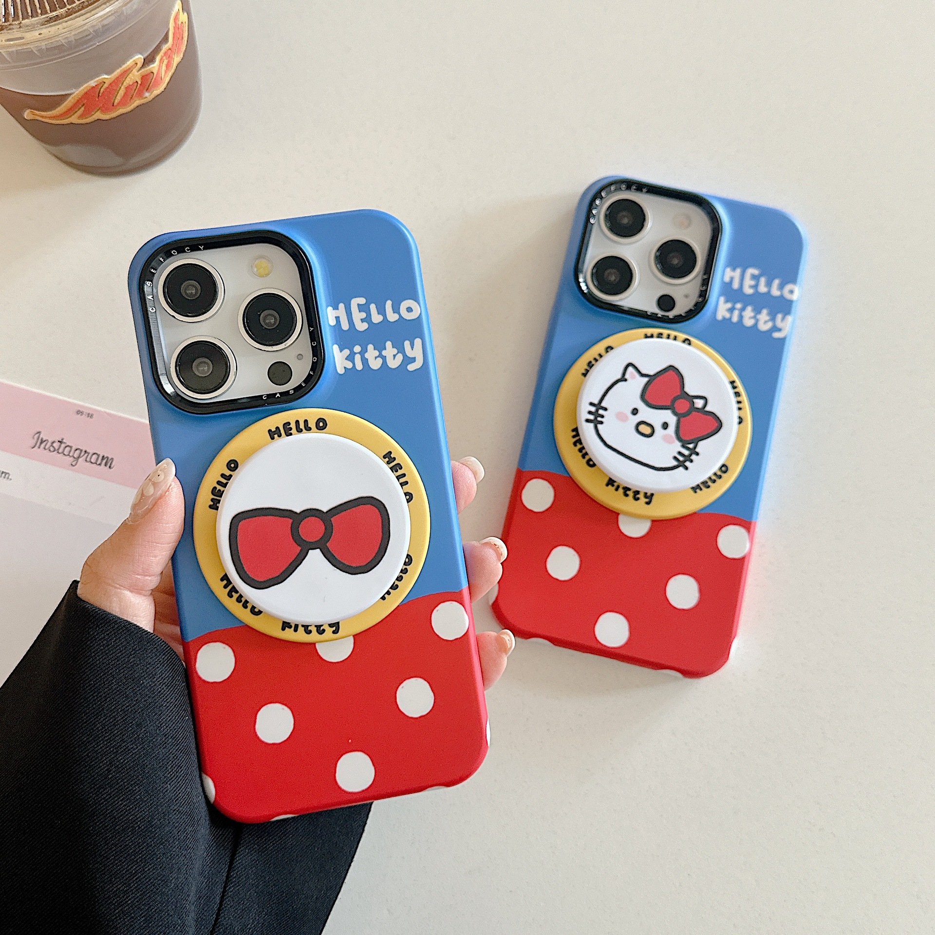 Lindo lazo de punto de onda roja azul para gato KT para Apple 16ProMax funda para teléfono móvil 15Pro magnético 14/13