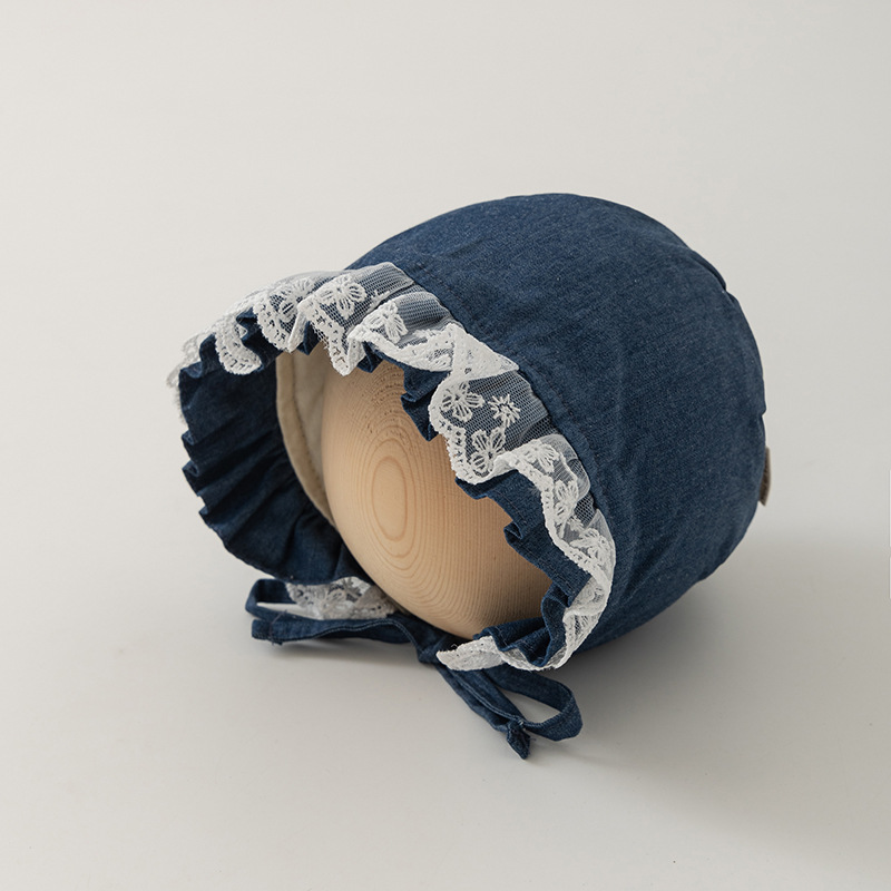 Sombrero de bebé primavera y otoño princesa sombrero de corte recién nacido encaje protector de oído sin hueso de invierno a prueba de viento