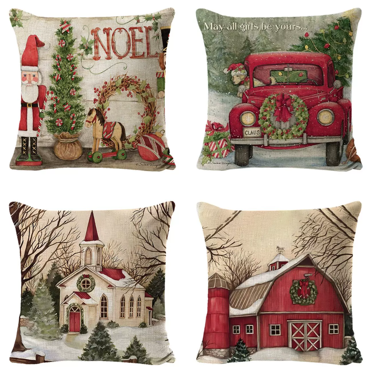 圣诞树抱枕套圣诞亚麻跨境印花家居靠垫套圣诞客厅沙发氛围靠枕套