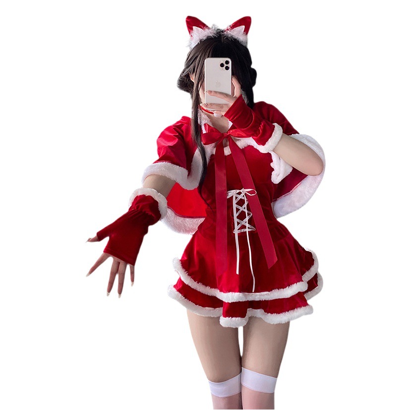 Hada lencería sexy puro deseo tentación terciopelo Navidad vestido sexy mini falda pasión libre Año Nuevo traje s28