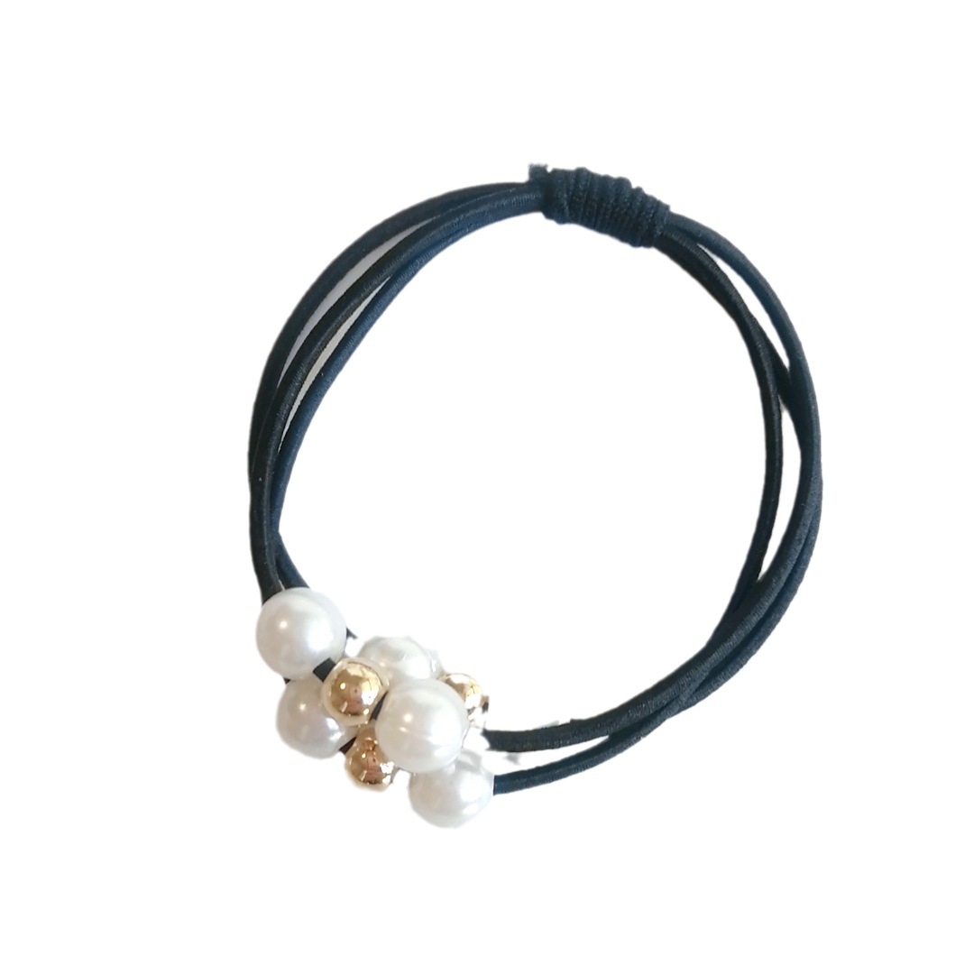 Estilo coreano nueve cuentas de Alta cubierta de cuero elástica simple perla con cuentas de tres en uno cuerda de pelo de las mujeres frescas banda de lazo de pelo banda de goma