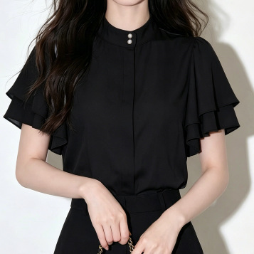 Summer Outfit Shirt Simple Commuting Short-Sleeve Top for Women 2026 New Summer French Shirt Versatile Blouse for Women