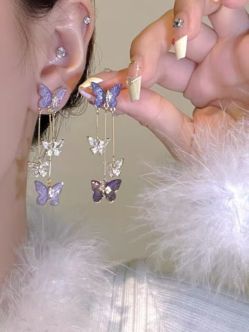 24g Weight 1 Pair Fairy Style Butterfly Copper Plating Drop Earrings