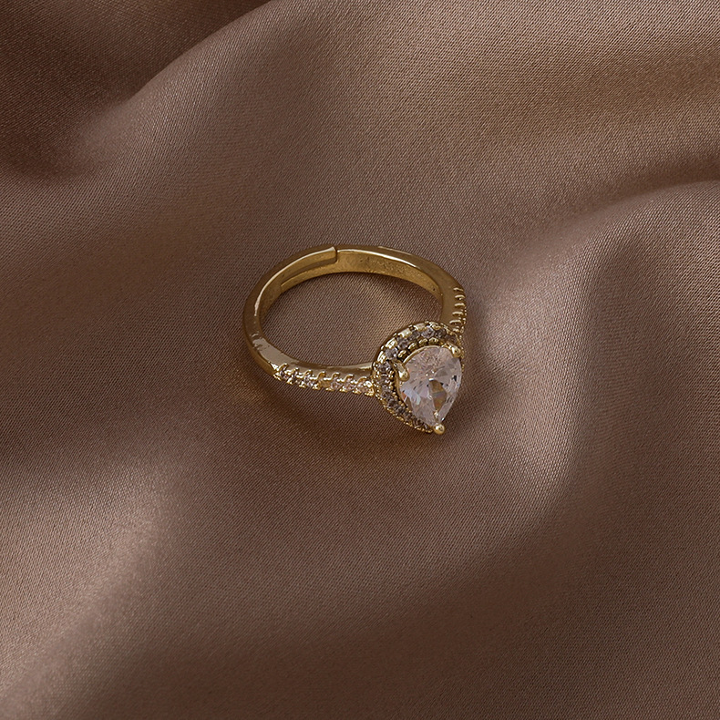 fashion micro-inlaid zircon heart square opening ring wholesale