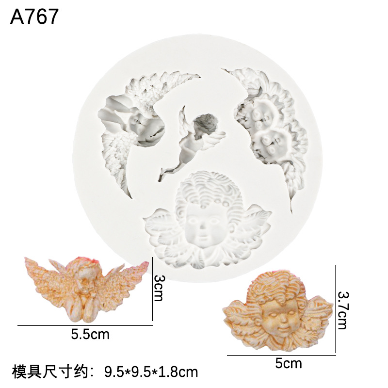 Ángel molde de silicona con alas pastel hornear decoración chocolate fondant molde epoxi arcilla cerámica suave