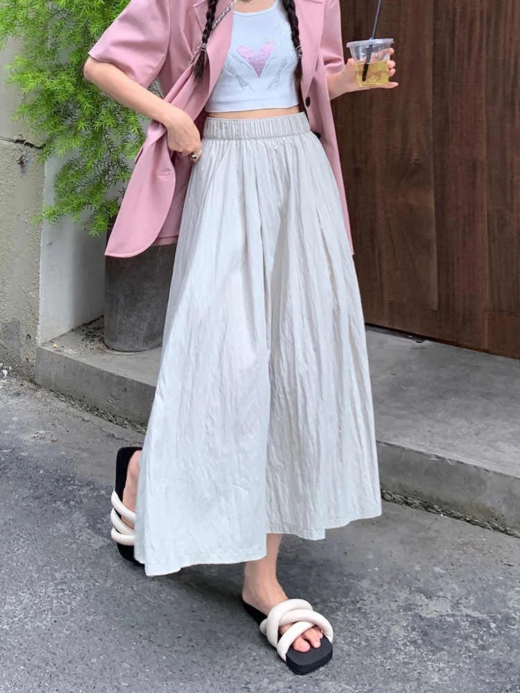 Thin solid color summer Japanese long skirt