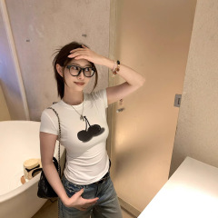 EKOOL衣库凉感冰肤科技棉·樱桃印花短袖T恤女夏修身显瘦圆领上衣