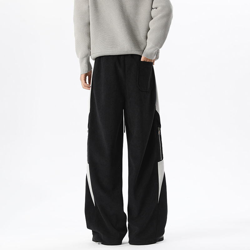 American-style Color-blocking Casual Sweatpants For Men, Spring Autumn Cleanfit Loose Straight-leg Pants, Trendy And_voghion.com
