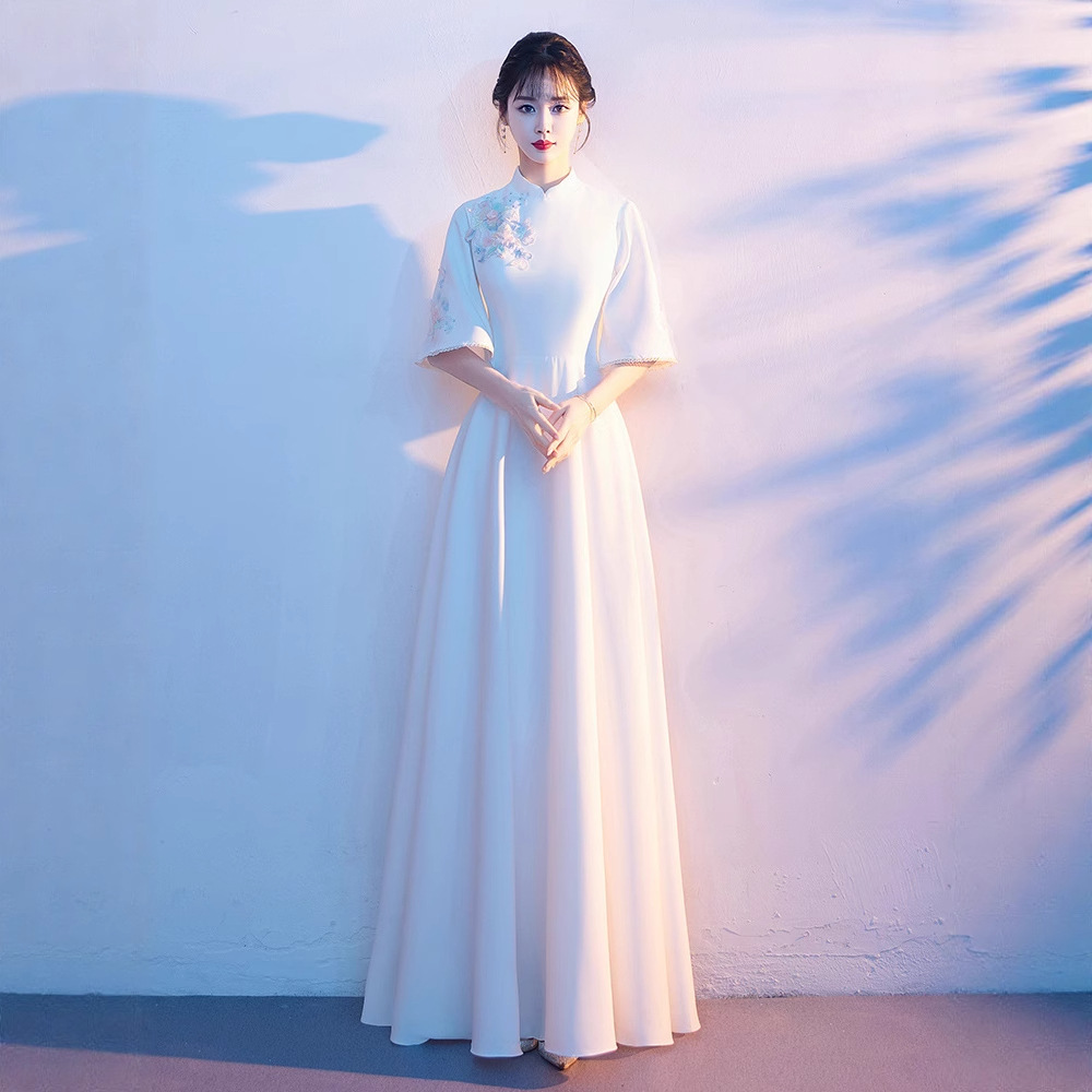 Chinese Style Choir Performance Clothing Women's Long Skirt New Stand Collar Cheongsam Guzheng Performance Clothing Chorus Dress Adult