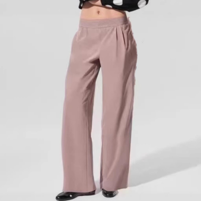 Letter Print Casual Straight-Leg Pants with Drape Effect, Woven Stretch Slimming Yoga Sports Wide-Leg Long Pants for Women, Cross-Border In-Stock