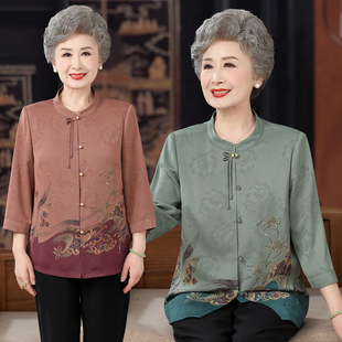 Old People's Summer Dress Blouse 60-year-old 70-year-old Grandma's New Chinese Tang Dress Old People's Clothes Mother's Spring and Summer Shirt Cardigan