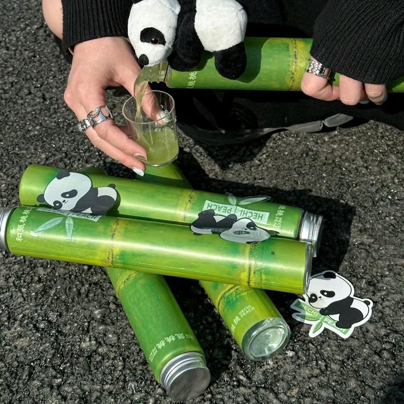 400mlパンダ抱っこ竹創意国風ミルクティーボトル細長い竹祭りサトウキビボトルpetジューステイクアウトプラスチックボトル|undefined