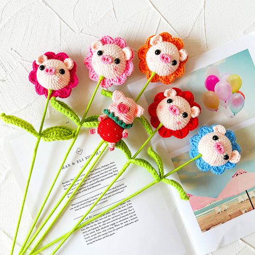 Handmade Woven Simulation Pig Bouquet Cute Single Flower Bouquet Finished Product Festival Gift for Goddess