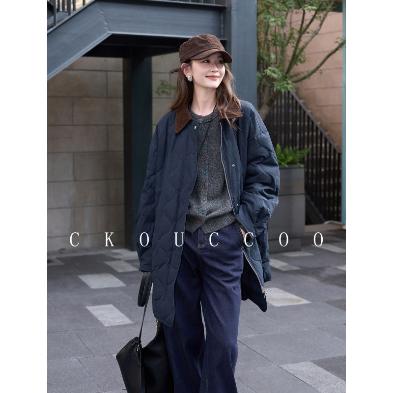 Clearance of Discontinued Sizes | Wen Yongshan's Same Style 90% White Duck down Jacket for Women, Autumn and Winter Corduroy Lapel Simple Coat