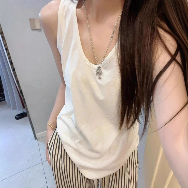 White Sports Sleeveless Vest for Women, Summer New Style, Loose Inner Sleeveless T-Shirt, Racerback Tank Top