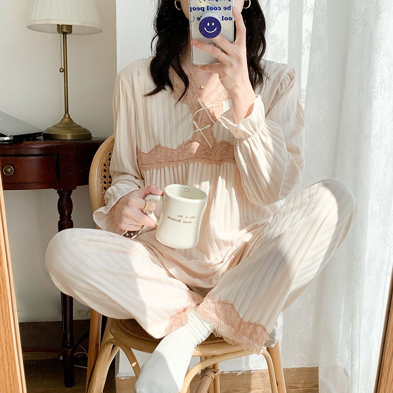 봄과 가을 산후 코튼 작은 문 의류 산후 기질 지퍼 간호 임산부 파자마 긴 소매 홈 여름