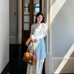 DIGM | 2025秋季极简高级感叠穿中长款U领针织背心裙毛衣女A8M026