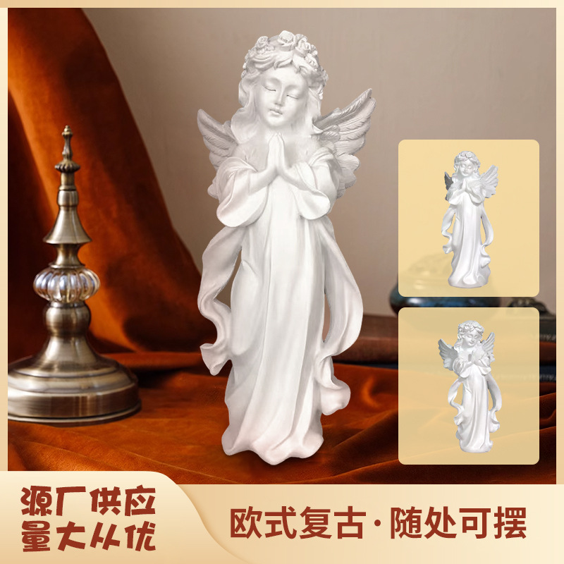 跨境北欧复古天使摆件美式少女树脂雕像小天使女孩桌面装饰品摆设