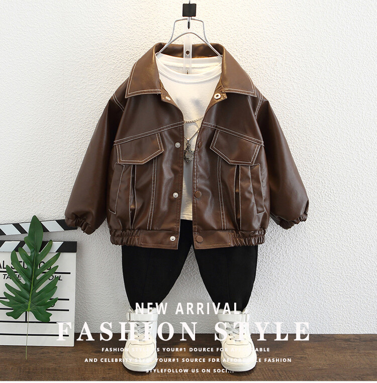 Mingxian Leather 2024 Autumn New Korean Edition Children's Cool and Handsome Jacket Boys' Spring Top_voghion.com
