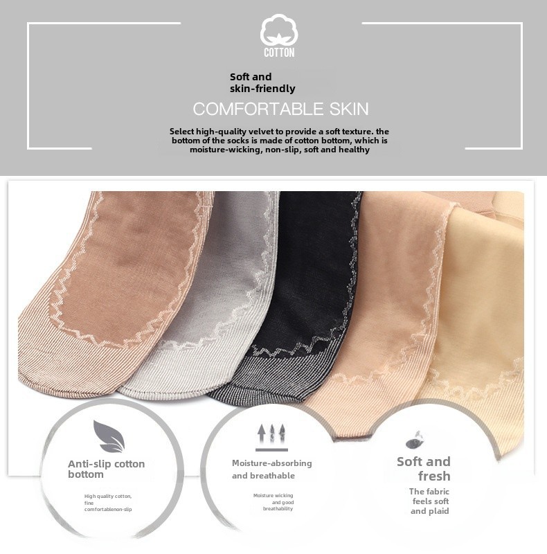 Calze sottili in cotone primaverili ed estive calze corte da donna calze da donna antiscivolo anti-uncino assorbenti del sudore calzini da donna in filo di acciaio nero_voghion.com