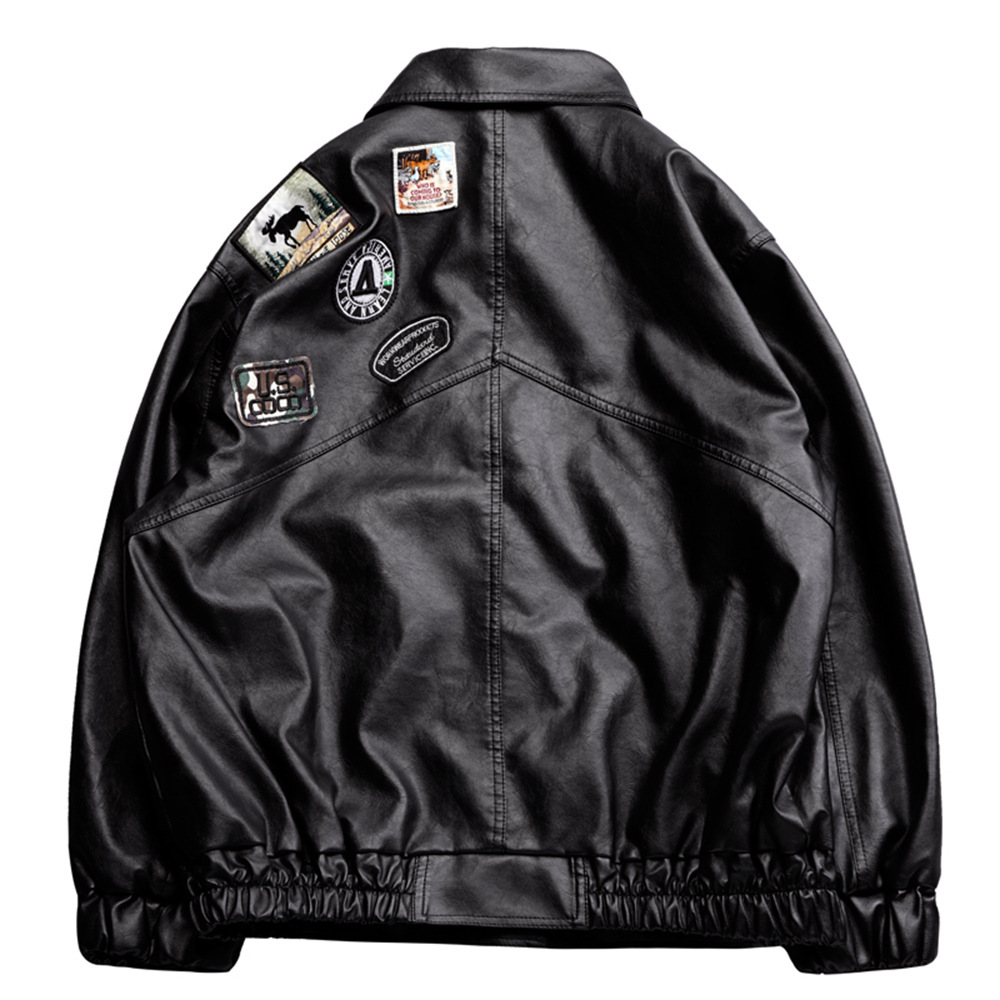 Men's jacket, Spring autumn oversized motorcycle suit men, loose and trendy PU leather for young pilots, _voghion.com